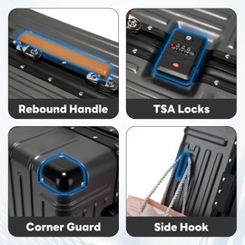 22 inch carry on luggage suitcase Hard Shell Carry On Luggage Airline Approved Lightweight Luggage with USB Port Hardside Suitcase with Cup Holder TSA Lock with USB with 8 Double Spinner Wheels