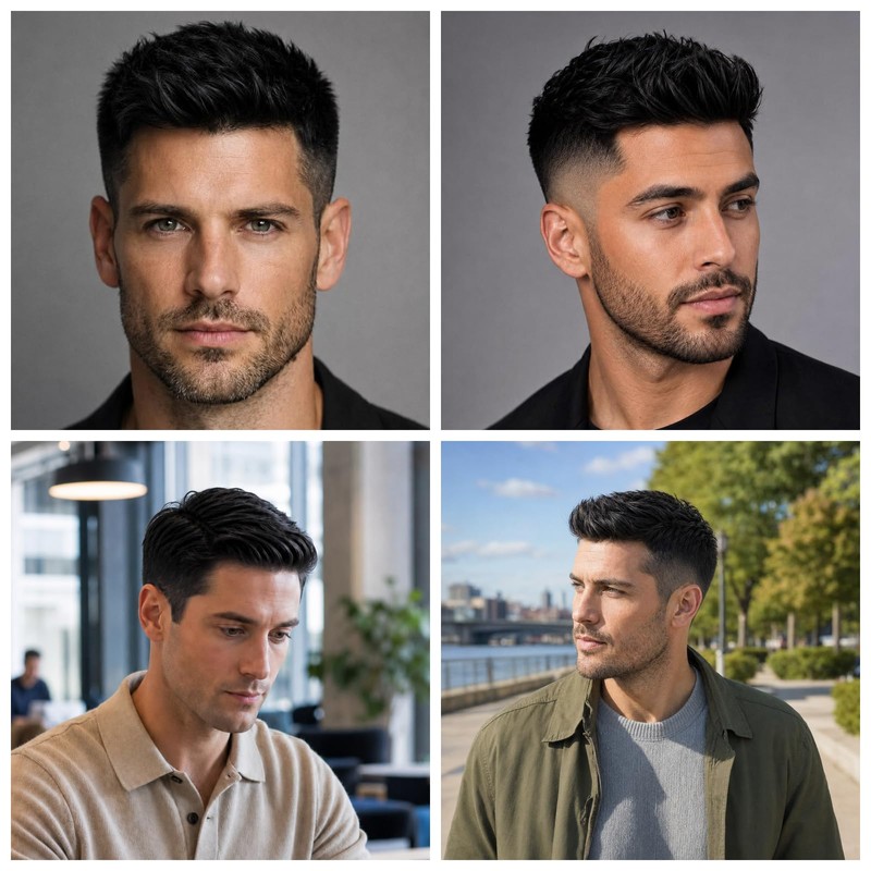 Black Wigs for Men Short Layered Synthetic Male Guy Wig