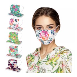 Mascarilla Con Estampado De Flores Para Protección Desechabl