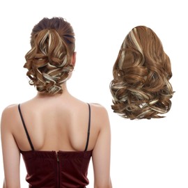 Tiklans Brown Ponytail Extensions, 9" Short Claw Clip in Ponytail Hair Extensions Hair Piece Natural Soft Synthetic Curly Wavy Pony Tail Hair Pieces for Women
