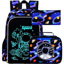 UFNDC 3PCS Boys Astronaut Backpack, Kids Camouflage Bookbag with Lunch Box, 17" Water Resistant Teen Travel School Bag for Middle Elementary