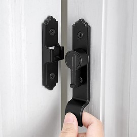 INIRET 90 Degree Black Barn Door Lock, Flip Gate Latch with Handle, Heavy Sliding Door Latches, Door Security Sliding Latch Lock for Cabinets, Bathroom, Garden, Window, Garage