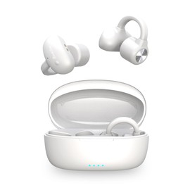 Open-Ear Bone Conduction Headphones, Bluetooth 5.3 Wireless Earbuds IPX4 Waterproof, 50H Playtime with Secure Clip-On Design for Running Gym Cycling Workouts (White)