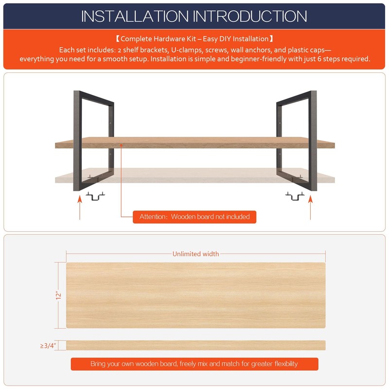 HARDJULAN 2-Tier Square Shelf Bracket, 26-3/8" Height, Wall/Ceiling Mount Storage