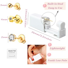 orilace Ear Piercing Kit - 18Pcs Disposable Self Ear Piercing Gun with Built-In Earring Stud, Safety Easy to Use Low Pain At home Piercing Tool for Salon (Gold(204+242+523))