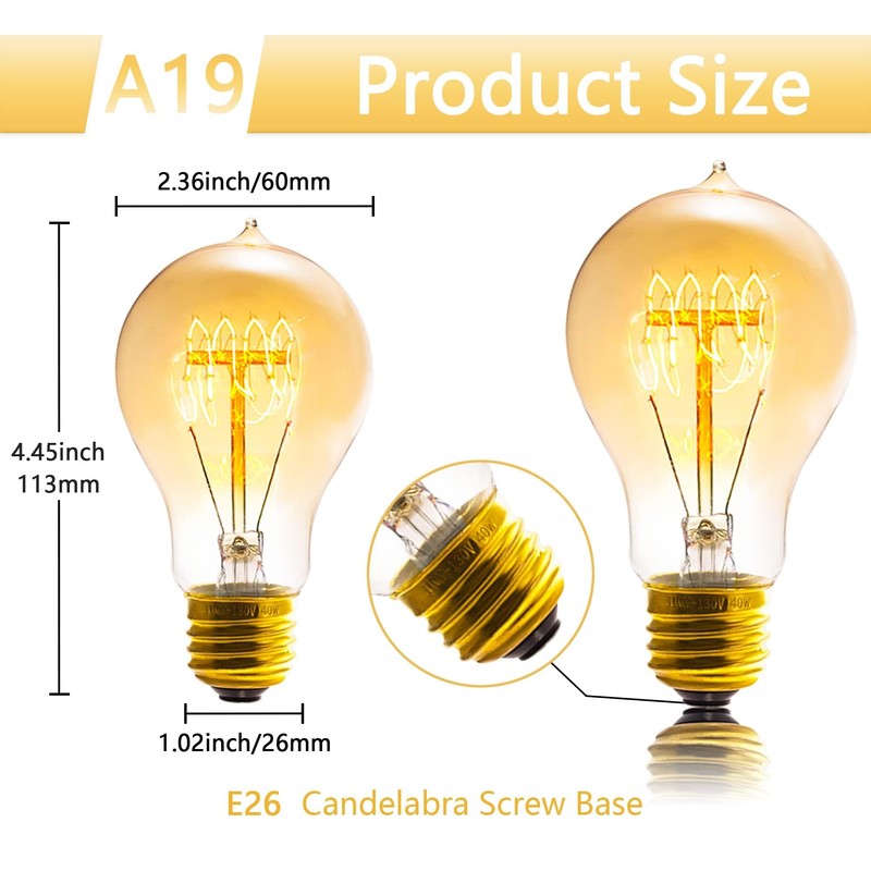 Sevici Edison Bulb, A19 Bulbs 6 Pack, Retro Style Incandescent