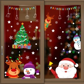 WALPLUS Christmas Window Stickers Clings Xmas Decoration Sale Clearance Reusable Double-Sided Print Decals for Glass Living Room Windows Display Home Décor Peeking Santa and Friends 55 Pieces