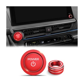 Polodunn Interior Accessories Compatible with Toyota Prius 2025 2024 2023, 3pcs Aluminum Alloy Trim Set - Volume Tune Knob Cover, Push Start Button Cover/Ring (Red)