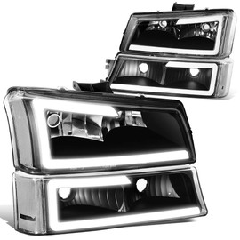 Auto Dynasty 4PCS LED DRL Headlight Lamps Compatible with Chevy Silverado Avalanche 1500 2500 3500 03 04 05 06 / Chevy Silverado Classic Models 07, Driver and Passenger Side, Black Housing Clear Lens