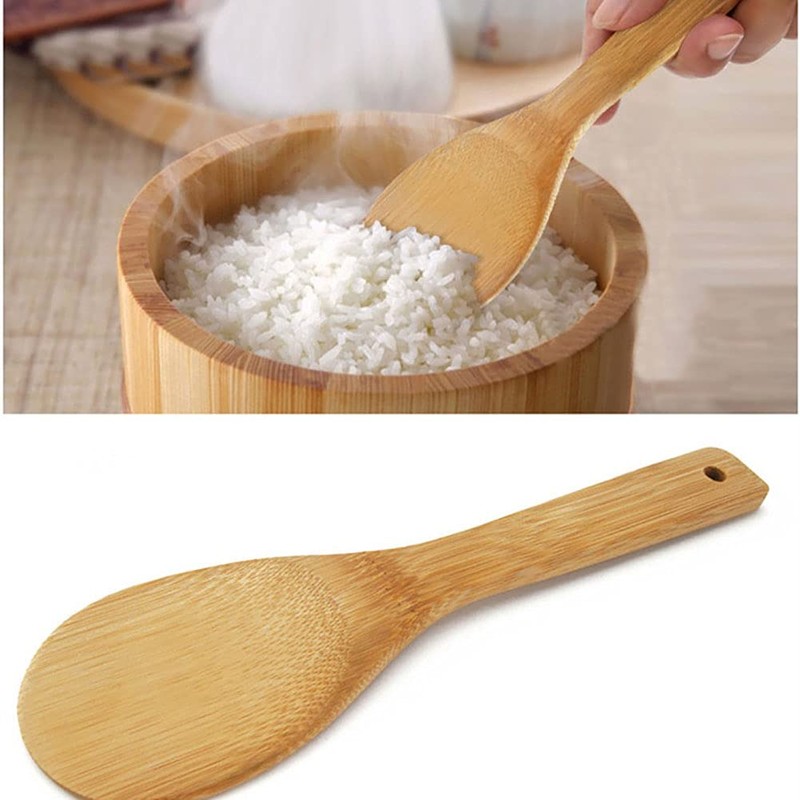 HugeDE 4 Pcs Bamboo Non Stick Rice Spoon Rice Paddle