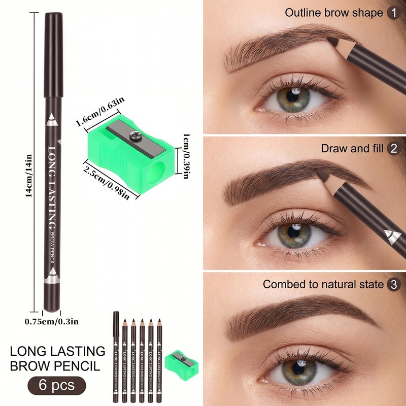 6Pcs Eyebrow Pencils for Women Wooden Hard-Core Eyebrow and Eyeliner
