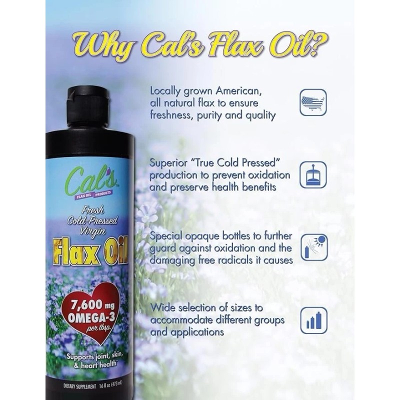 Pure Cal's Flax Oil Organic Pure Essential Cold-Pressed Flaxseed Oil