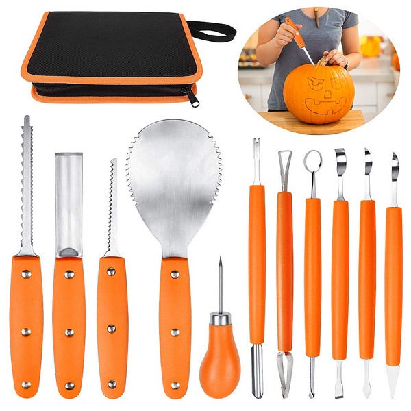 OWUDE Professional Pumpkin Carving Kit, 11 Pieces Heavy Duty Stainless