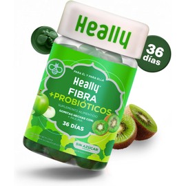 Probióticos En Gomitas Sin Azúcar + Fibra Inulina y Lactobacilos HEALLY Sabor Manzana y Kiwi, Apoyo en Salud Intestinal, 100% Natural, Vegano, Sin Gluten