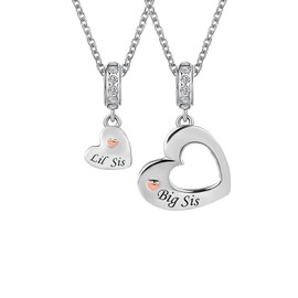 LSxAB 2Pcs Rose Gold Heart Love Big Sister and Little Sister Pendant Necklace Jewelry