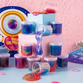 JOYIN 30 PCS Valentine Day Gift Cards with Galaxy Slime Stress Relief Fidget Toy for Kids Party Favor, Classroom Exchange Prizes, Valentines Party Favors, Greeting Cards