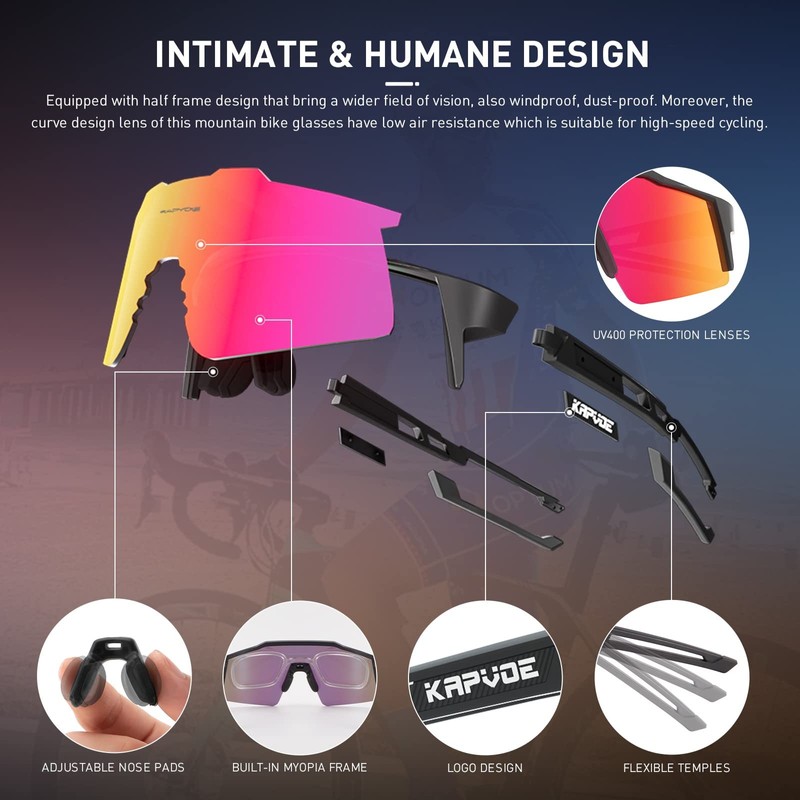 KAPVOE Cycling Glasses Polarized Mountain Bike Sunglasses Women Men MTB