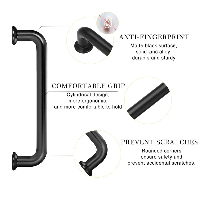 Malimali 5 Pack Black Kitchen Cupboard Handles Wardrobe Handles, 96mm