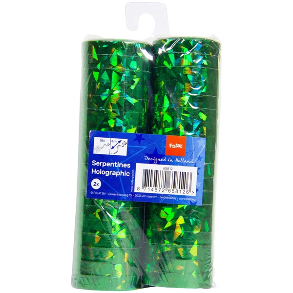 Folat 65812 Streamers Green Holographic 2 Rolls of 18 Snakes 4 m Long