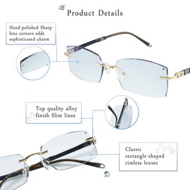 LifeArt Blue Light Blocking Glasses, Computer Reading Glasses, Anti Blue Rays, Reduce Eyestrain, Rimless Frame Tinted Lens with Diamond, Stylish for Men and Women (+1.50 Magnification)