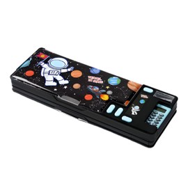 MONOSTORE Pencil Case with Calculator, Pen Case, Stationery Gift, Elementary School Students, Pencil Case, Calculator Included, Black Astronaut, Pen Case