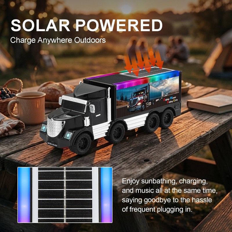 WSTER WS-650 Cargo Semi Truck Bluetooth Speaker with Solar (Black)