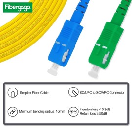 Fibergaga-30m(98ft) OS2 SC/UPC to SC/APC Fiber Patch Cable Single Mode, Simplex, Length Option: 0.5M(1.6ft)-50m(164ft) 9/125µm 2.0mm Diameter Fiber Optic Cable, OS1/OS2 Compatible
