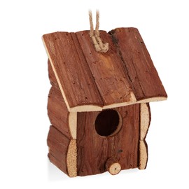 Relaxdays Mini Hanging Bird House, Decoration, Untreated Wood, Balcony, Garden, Bird Feeder HBT 16.5 x 12 x 9.5 cm, Natural