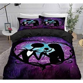 Ankeyoo 3pcs Nightmare Christmas Duvet Cover Sets, Jack and Sally Rose Decor,100% Microfiber Galaxy Bedding Set with Pillow Shams 3PCS Bedding, No Comforter (Queen (U.S. Standard))