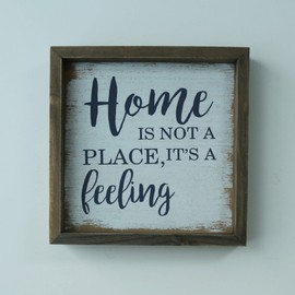 CVHOMEDECO. Rustic Distressed Home is not a Place, it’s a Feeling Shadow Box Frame Wall Mounted Hanging Decor Art, 9-3/4 x 9-3/4 Inch