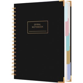 CAGIE Notebook with Index Spiral Bound, 240 Sheets (120 Pages), Small Spiral Notepad, Lined, B5 Pad with Index for Work, Office, School, College Essentials, Black, 7 x 10 Inches