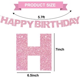 BEISHIDA Pink Happy Birthday Banner - Pre-Strung,No DIY，Birthday Decorations - Happy Birthday Sign - Birthday Banner for Women, Kids for Birthday Decor, Backdrop