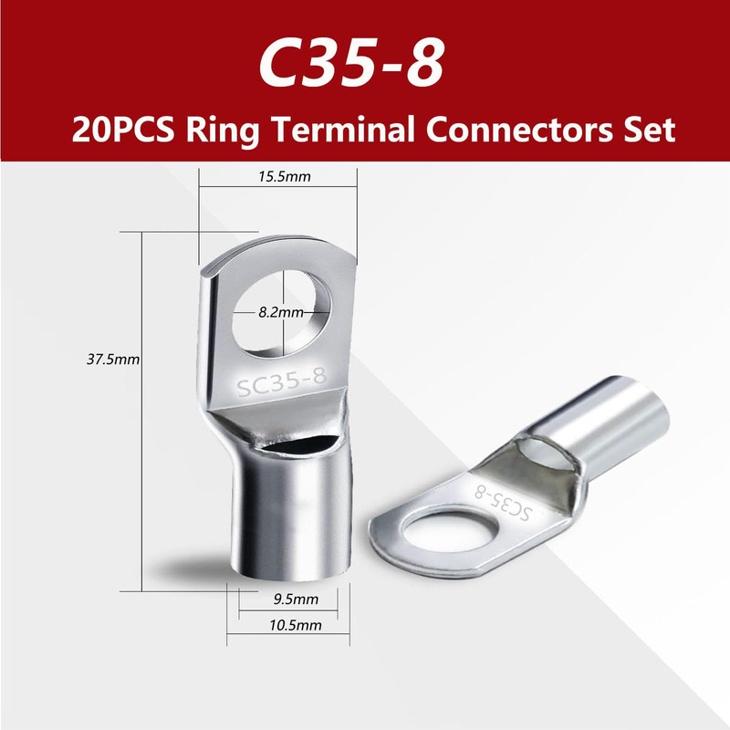 20pcs Electrical Terminals with Eye SC35-8 Electrical Crimp Terminals Faston