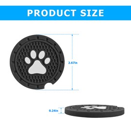 AUCELI 4 PCS Car Cup Holder Coaster, 2.75 inch Soft Rubber Auto Cup Insert Mat, Cute Cat Paws Round Car Drink Pad for Women Girls, Non-Slip Auto Interior Accessories for Most Cars, Trucks, RVs (Black)