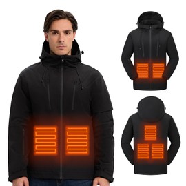 CHANGEOWN Heated Jacket for Men with Battery, 5 Heating Zone Windproof & Waterproof Heated Hunting Jacket Hoodie 3 Temperature Levels, Electric heated coat for Outdoor Skiing and Cycling (Black, L)