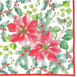 AM Décor 20 Count 3-Ply Luncheon Paper Napkins for Holiday Dinner Party Decorative Decoupage - 13" x 13" (Unfolded) (Beautiful Poinsettia)