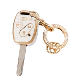 LEERLY Key Fob Cover with Anti-lost Keychain Compatible with Honda Accord Civic EX CR-V Pilot White
