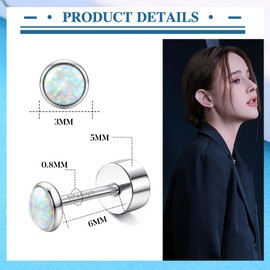 JeryWe G23 Titanium Opal Stud Earrings for Women Girls Implant Grade Opal Small Round Gift Jewellery Hypoallergenic Earrings for Sensitive Ears, Titanium