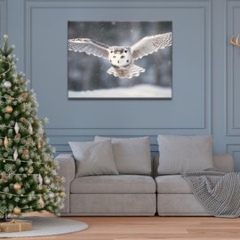 YONICA Christmas Canvas Wall Art for Holiday Decor - Winter Scene with Flying Owl Pictures Print On Canvas HD Giclee Artwork Ready to Hang 48"x36"(120x90cm)