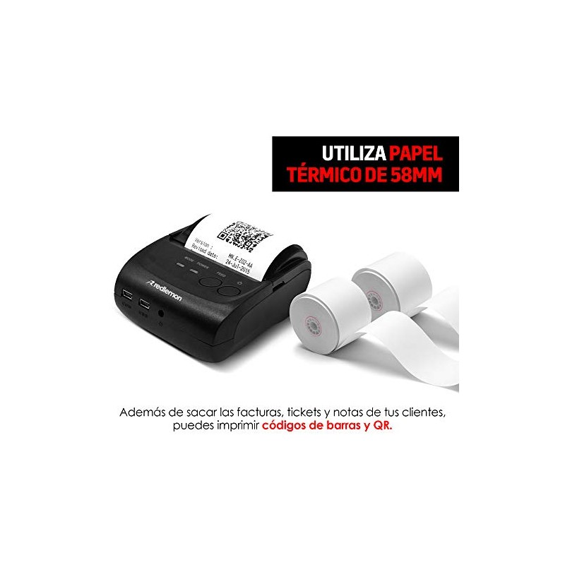 Redlemon Impresora Trmica Porttil Mini con Conexin Bluetooth Inalmbrica, para