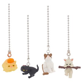 DELORIGIN 4pcs Cat Ceiling Fan Pull Chain 4 Styles Cute Cat Fan Pull Chain Pendant Extension 13.7 Inches Lighting Fan Danglers Pulls Chain Extender Ornaments with Connector for Ceiling Light Fan Lamp