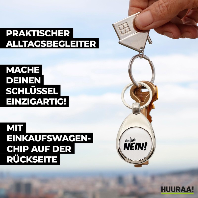 huuraa Keyring "Einfach No" Lettering Gift Pendant Shopping Trolley Token