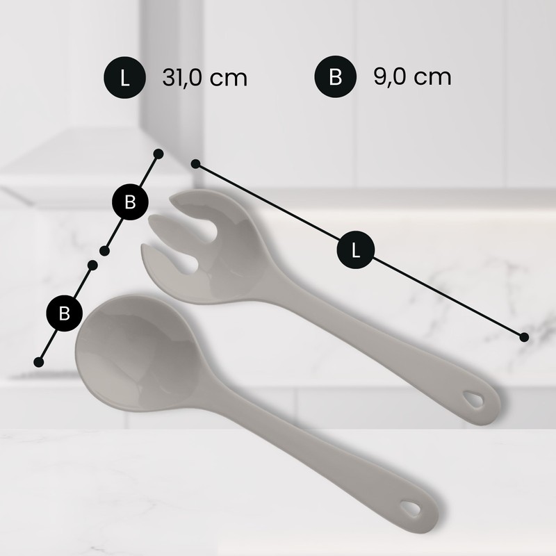 Spoddy Plastic Salad Servers (31 cm Large, Two-Piece, Light Grey)