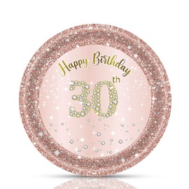 Fitoyplak 30th Birthday Plates,50Pcs - 7 Inch Small Paper Plates,Rose Gold Happy 30 Year Old Party Tableware Set 30 Year Old Women Party Paperplates丨Happy 30th Birthday Decorations for Her,Serves 50