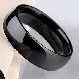 8mm Black White Classical Plain Ceramic Ring Wedding Band (Black Ceramic, 6)