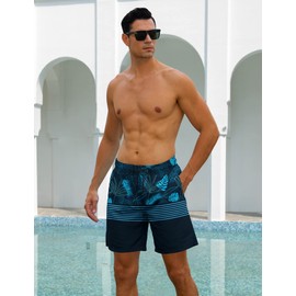 Cozople Men Swim Shorts Trunks with Boxer Brief Liner 7' Inch Inseam Big and Tall UPF Anti Chafe Bathing Suits Stretchy Compression Lined Swimsuit for Beach Surfing Swimwear