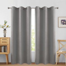 BonKaso Blackout Curtains for Bedroom and Living Room, Grommet Thermal Black Out Insulated Room Darkening Curtains, Noise and Sun Blocking Curtains, Set of 2 Panels (63L x 42W Inches, Dark Grey)