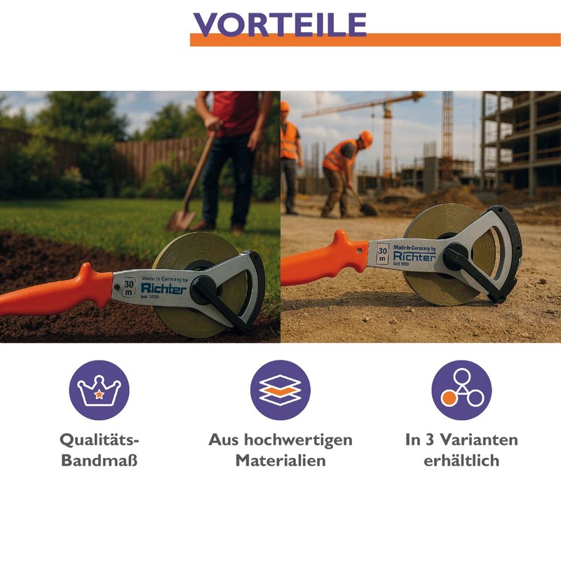 Richter Tape Measure 30 m – Steel Tape Measure with