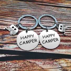Happy Camper RV Keychain Trailer Jewelry Camping Keychain Key Ring Gift for Camper Lover Vacation Jewelry Christmas Gift（2 Pack）