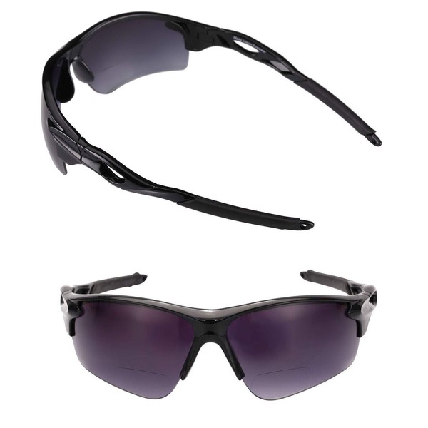 Mass Vision 2 Pair of The Athlete Precision Sport Wrap Bifocal Unisex Reading Sunglasses (Black, 2.0)